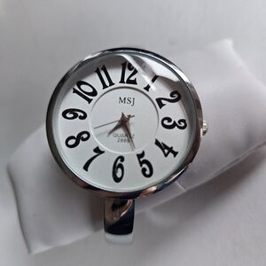 MSJ Silver-Tone Watch with Black Numbers AS-IS Need Battery